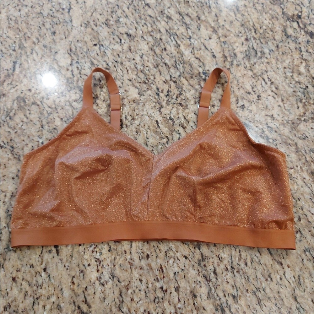 CACIQUE Brown Glitter Bralette Bra Size 26/28 Adjustable Strap Unlined
